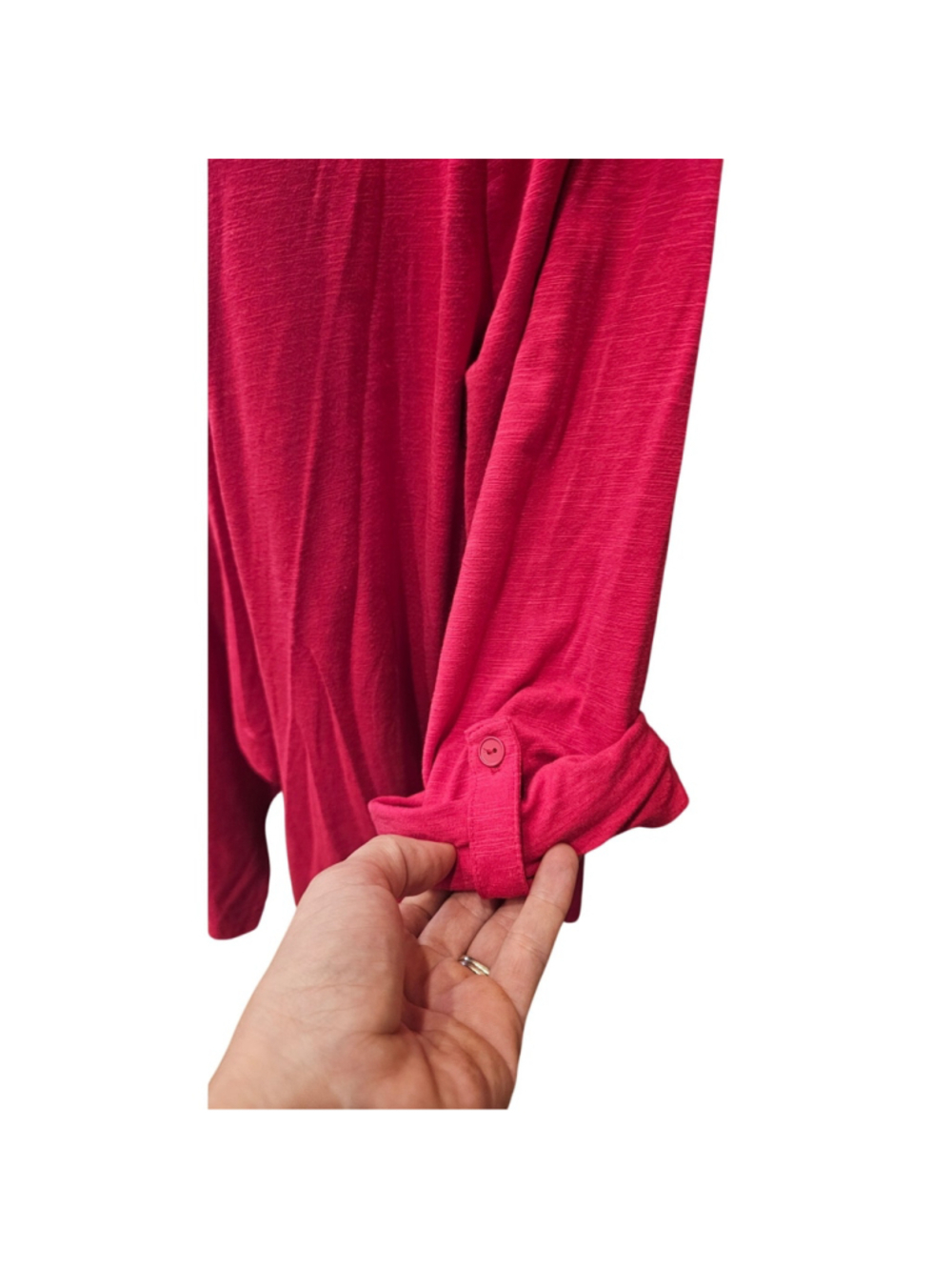 Talbots Hot Pink Open Front Cardigan Roll Tab Sleeve Lightweight sz L career EUC - Picture 3 of 8